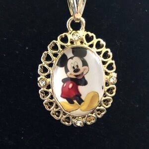 Gold-Tone Mickey Mouse Oval Pendant Necklace - Women Jewelry